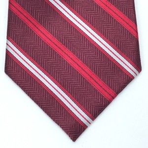 JHANE BARNES 100% Silk Tie Designer Geometric Striped Red White Men's Necktie